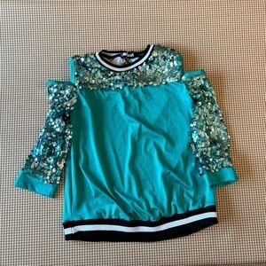WEISSMAN SEQUIN EXPOSED SHOULDER DANCE TOP. Adult medium